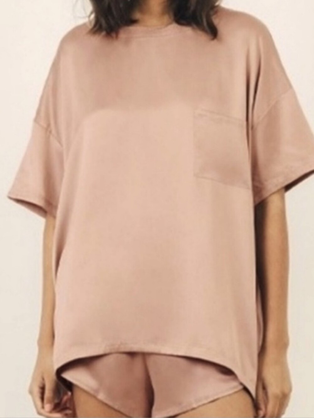 Lunya Light Blush Relaxed Fit Washable Silk Pocket Tee Sleepwear Top M